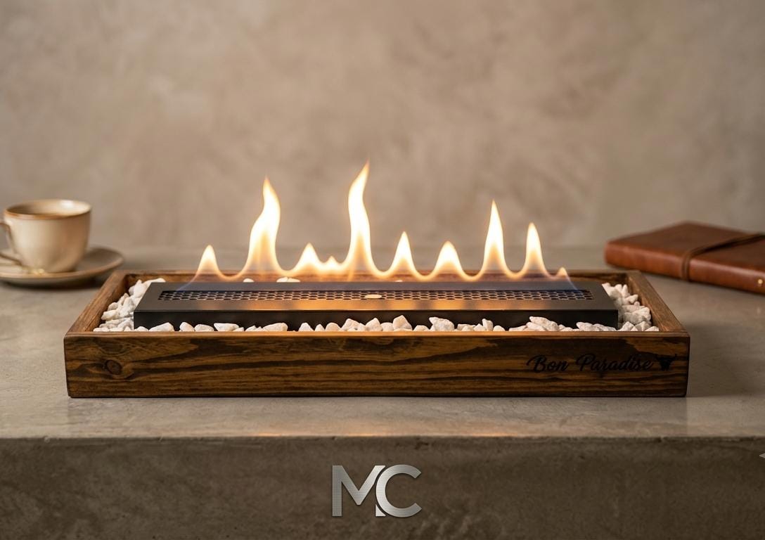 Fogón de mesa a bioetanol en madera y acero